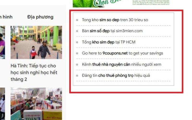 Textlink thường được đặt ở phần sidebar trên các trang báo chí